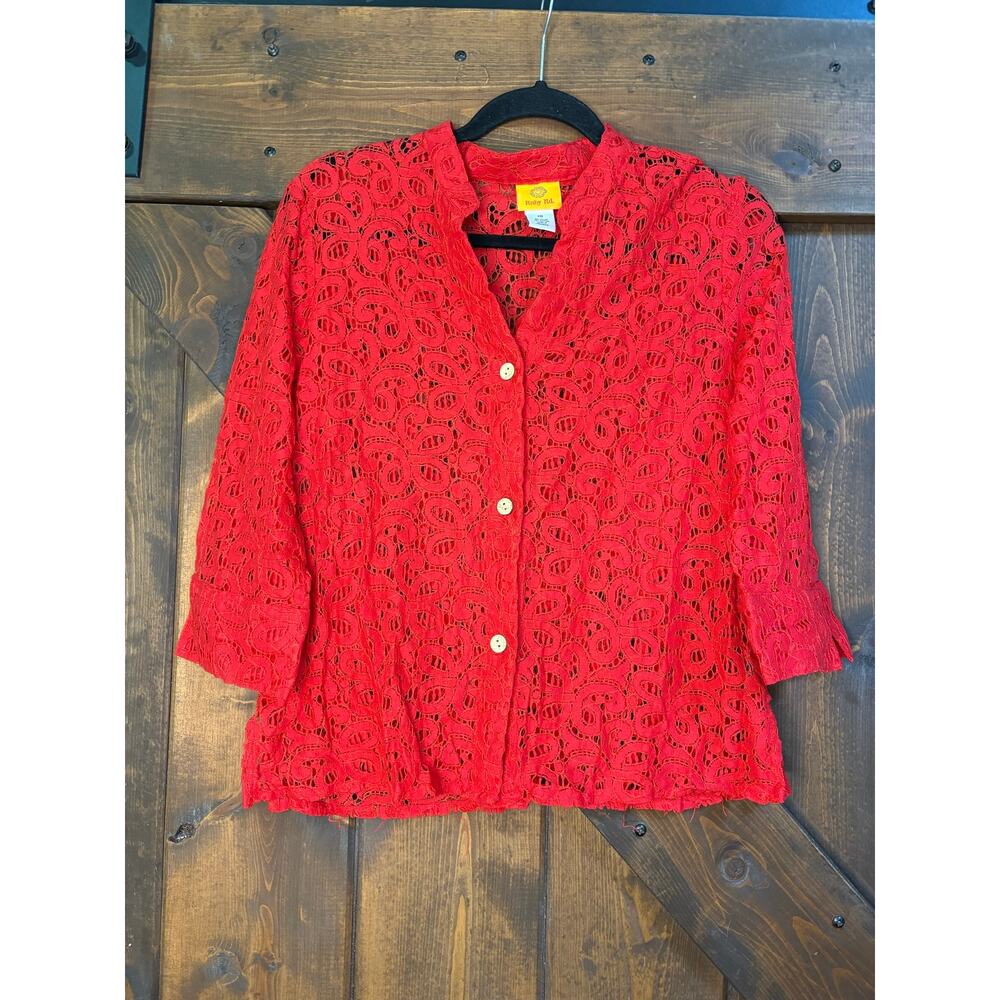 Ruby Rd. Women's 10 red Lace Button Up Blouse